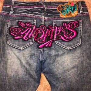 Vintage akademiks black denim rinse jeans w/ Pink